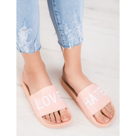 Small Swan Pantoufles en cuir écologique LOVE &amp; HATE rose 1