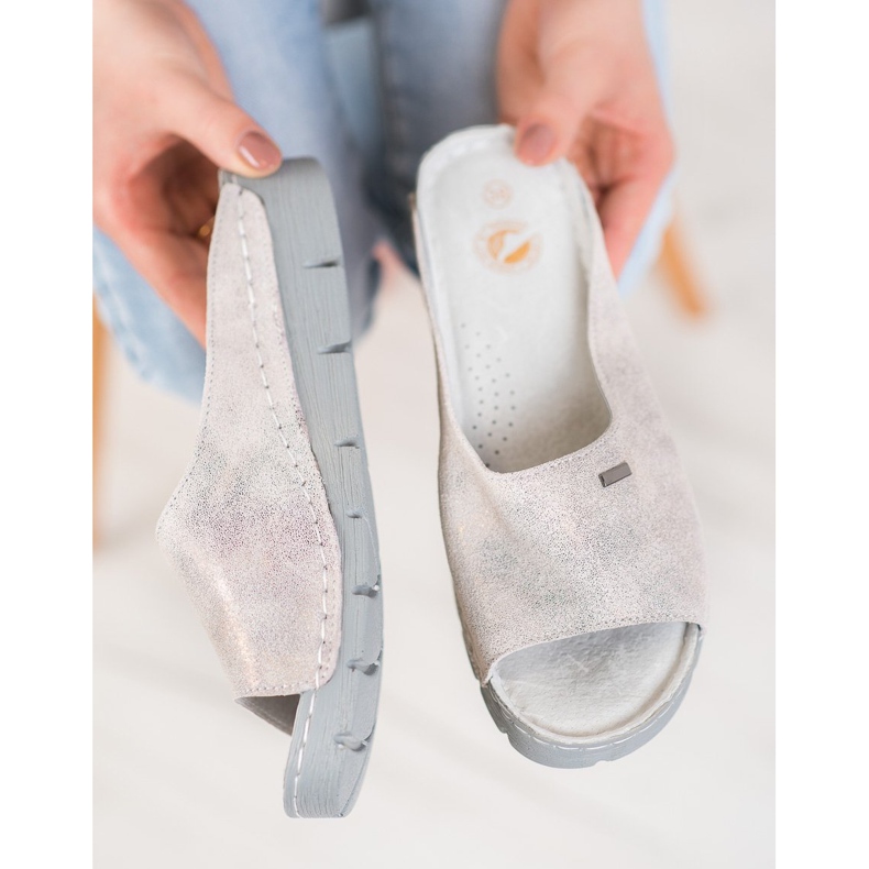 Goodin Pantoufles En Cuir Confortables gris 1