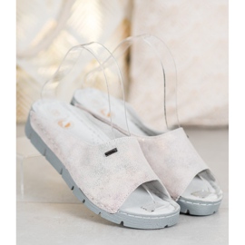 Goodin Pantoufles En Cuir Confortables gris 2