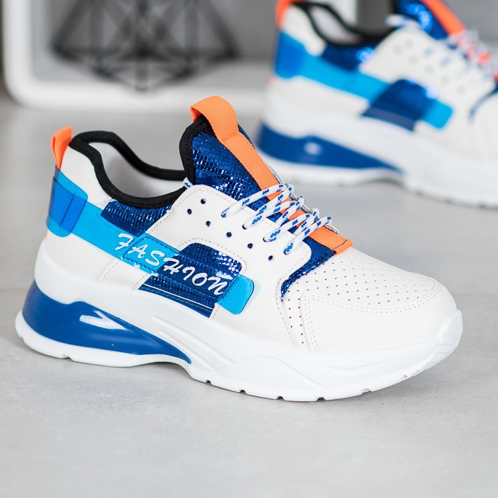 SHELOVET Baskets mode blanches bleu 1