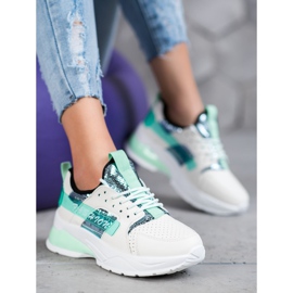 SHELOVET Baskets mode blanches vert 4