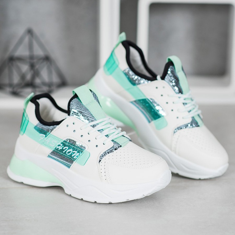 SHELOVET Baskets mode blanches vert 1