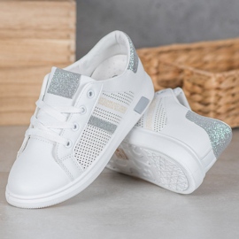 SHELOVET Chaussures de sport blanches à paillettes gris 2