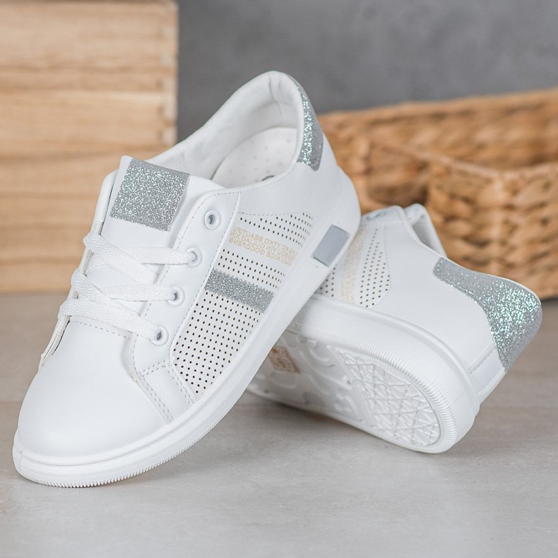 SHELOVET Chaussures de sport blanches à paillettes gris 2