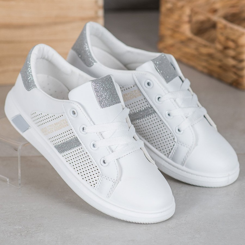 SHELOVET Chaussures de sport blanches à paillettes gris 1