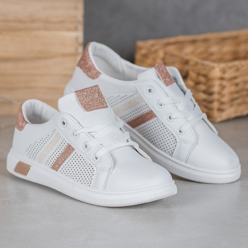 SHELOVET Chaussures de sport blanches à paillettes jaune 1