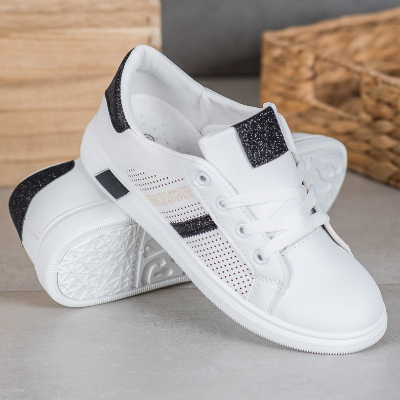 SHELOVET Chaussures de sport blanches à paillettes le noir 1