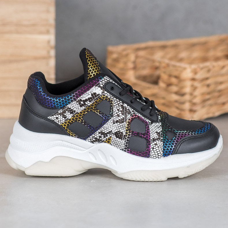Bona Baskets à empiècements colorés le noir multicolore 1