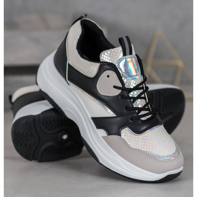 Ideal Shoes Baskets à plateforme décontractées noir multicolore jaune 2