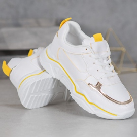 Ideal Shoes Baskets blanches en cuir écologique jaune 2