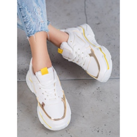Ideal Shoes Baskets blanches en cuir écologique jaune 4