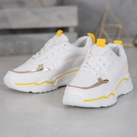 Ideal Shoes Baskets blanches en cuir écologique jaune 3