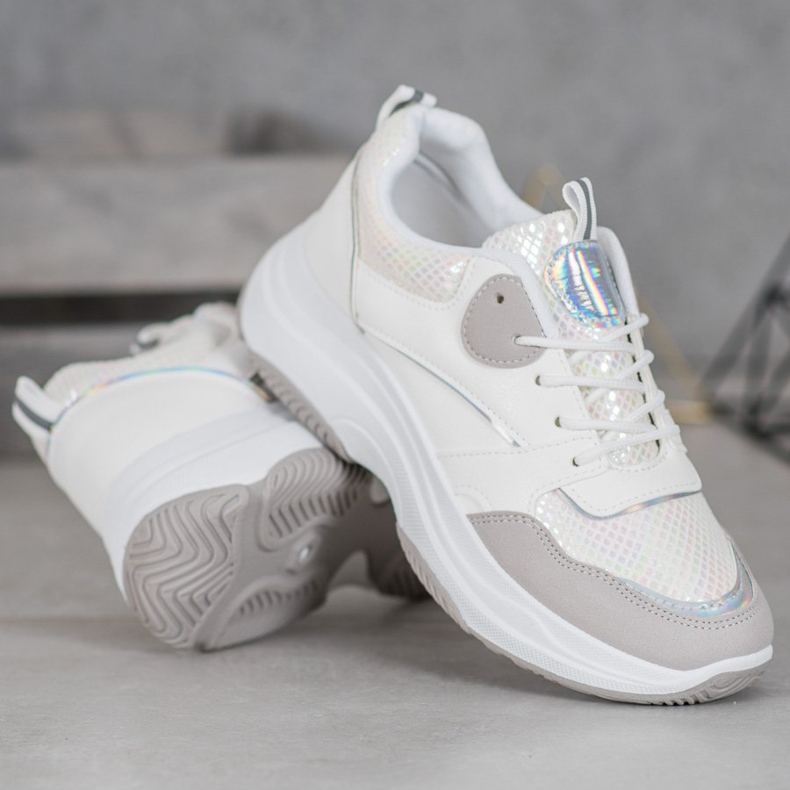 Ideal Shoes Baskets à plateforme décontractées blanche gris 2 Ideal Shoes Baskets à plateforme décontractées blanche gris 2