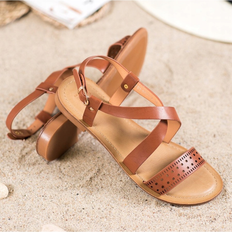 Small Swan Sandales marron avec cuir écologique brun 1