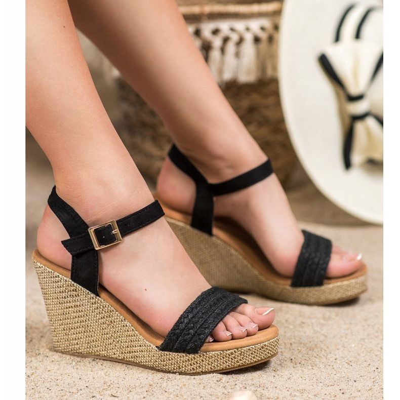 SHELOVET Sandales compensées élégantes noir 1