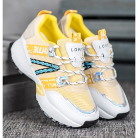 Bona Baskets en maille d'amour blanche jaune 2