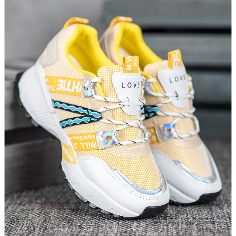 Bona Baskets en maille d'amour blanche jaune 2