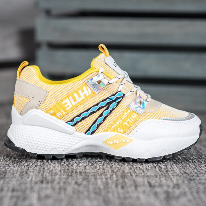 Bona Baskets en maille d'amour blanc jaune 1