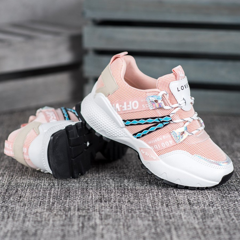 Bona Baskets en maille d'amour blanche rose 1