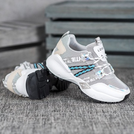 Bona Baskets en maille d'amour blanche gris 1