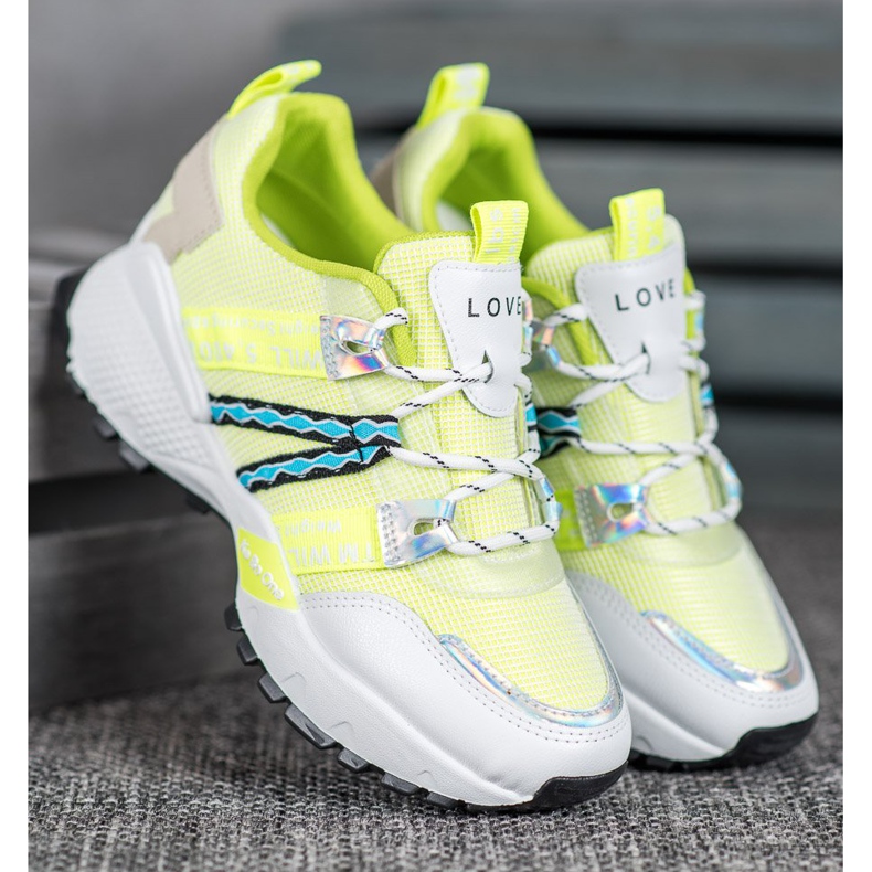 Bona Baskets en maille d'amour blanc multicolore vert 1