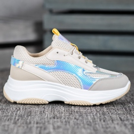 Bona Baskets beiges à mailles blanche gris multicolore 1