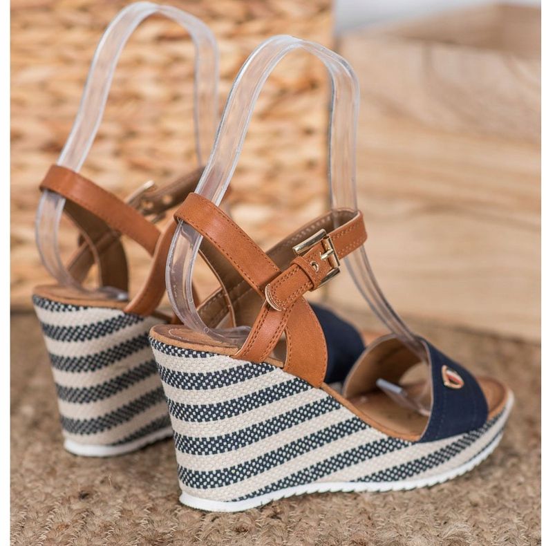 Goodin Sandales compensées à la mode brun bleu multicolore 1