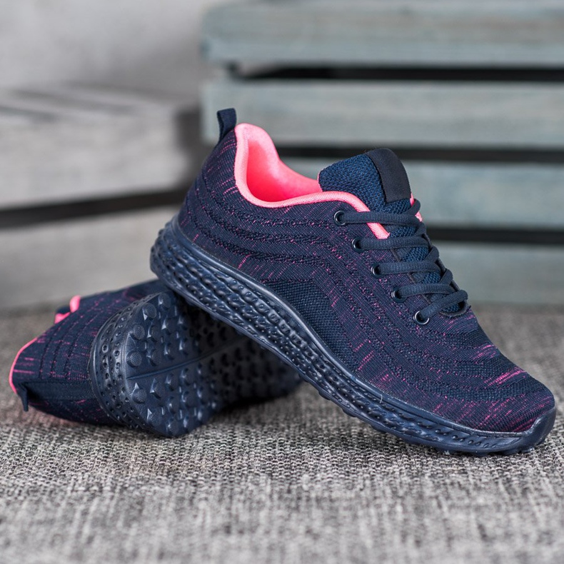Bona Chaussures textiles légères bleu marine rose 2