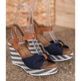 Goodin Sandales bleu marine sur compensées brun 1