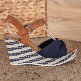 Goodin Sandales bleu marine sur compensées brun 2