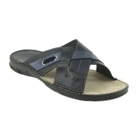 Pantoufles En Cuir Confortables Naszbut 055 bleu marine bleu 1
