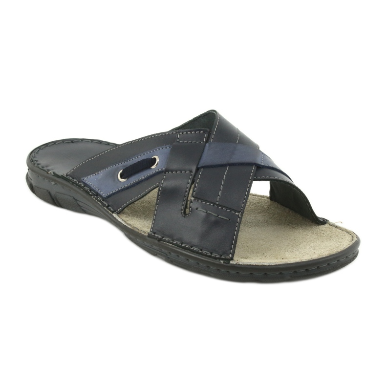 Pantoufles En Cuir Confortables Naszbut 055 bleu marine bleu 1