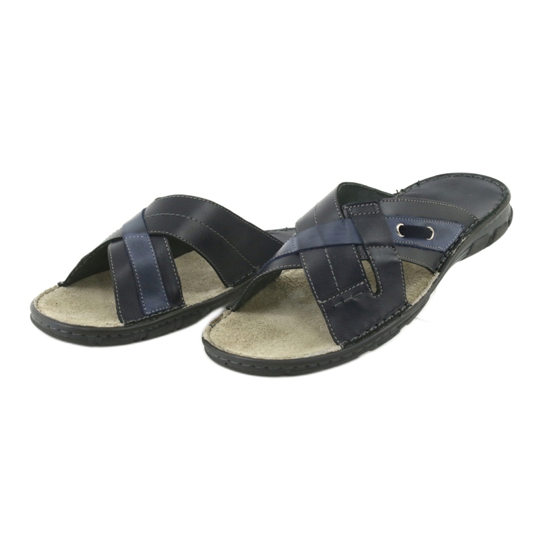 Pantoufles En Cuir Confortables Naszbut 055 bleu marine bleu 3