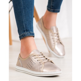 Kylie Chaussures en cuir à lacets doré 1