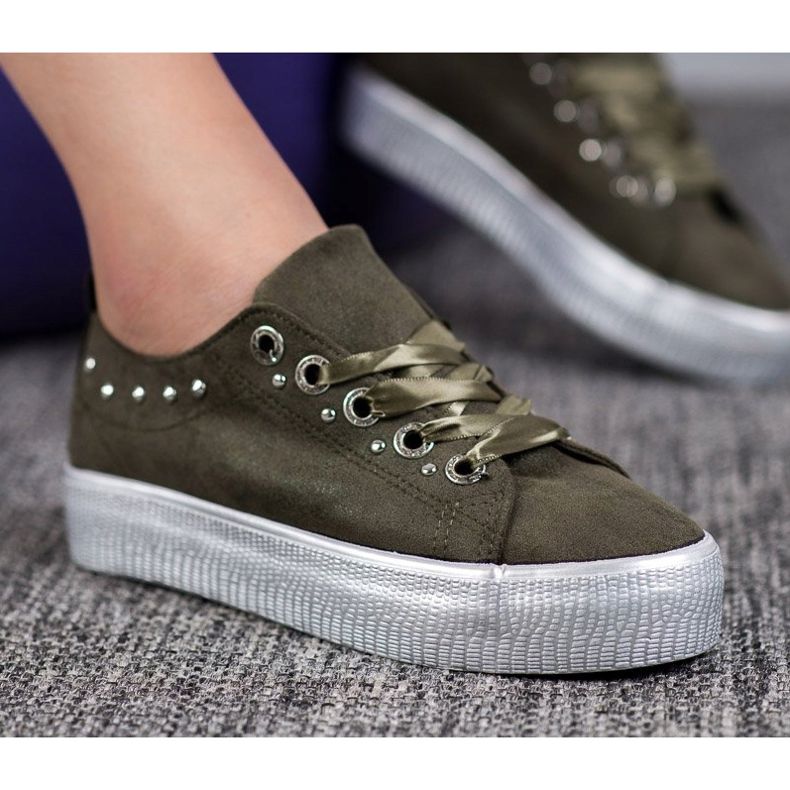 SHELOVET Baskets en daim vert 2