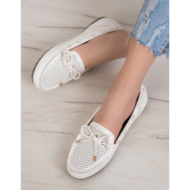 Diamantique Mocassins en cuir écologique blanche 1