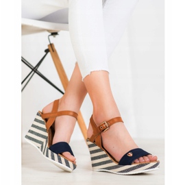 Goodin Sandales compensées à la mode brun bleu multicolore 3