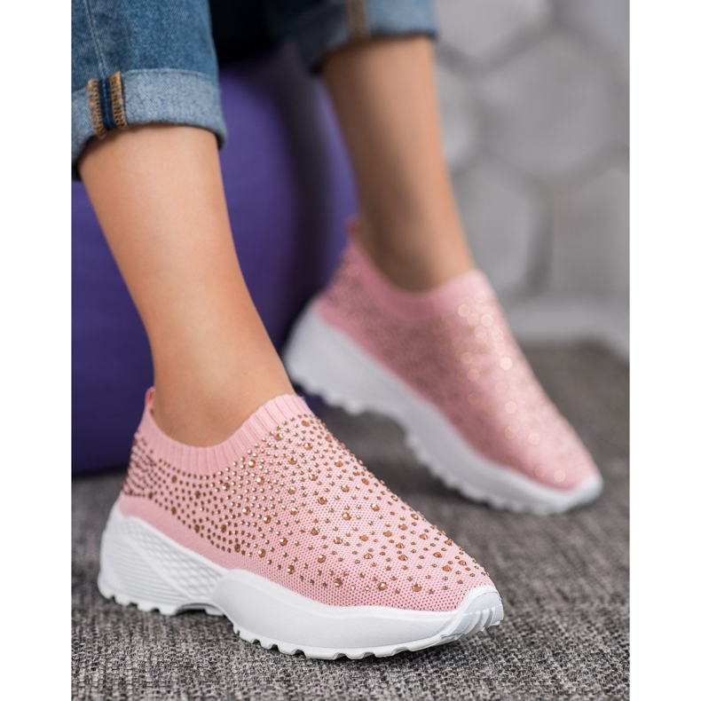 Diamantique Chaussures de sport avec cristaux rose 2