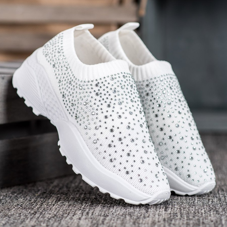 Diamantique Chaussures de sport avec cristaux blanc 1