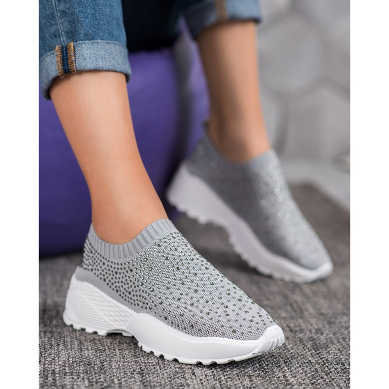 Diamantique Chaussures de sport avec cristaux gris 1