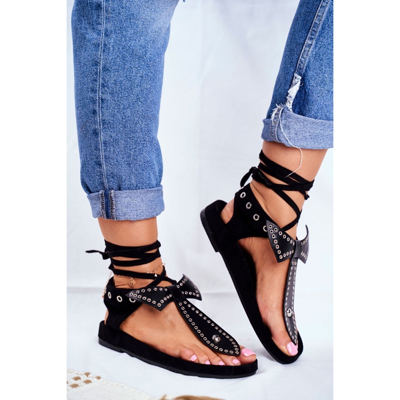 Sandales nouées noires pour femmes Lu Boo Japanese Mara 1