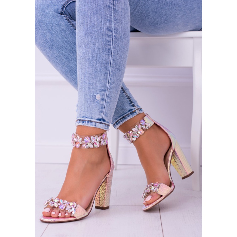 Lu Boo Opalescent Champagne Sandales Lambada Strass rose jaune 1