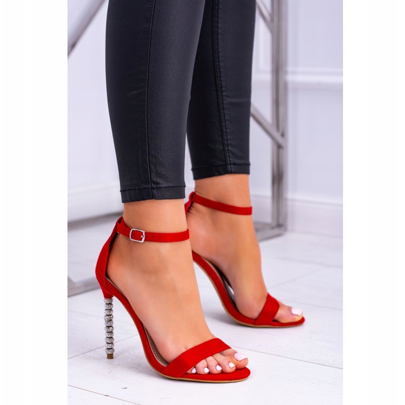 BUGO Sandales pour femmes à talons hauts ornées de zircons cubiques Elida rouge 1