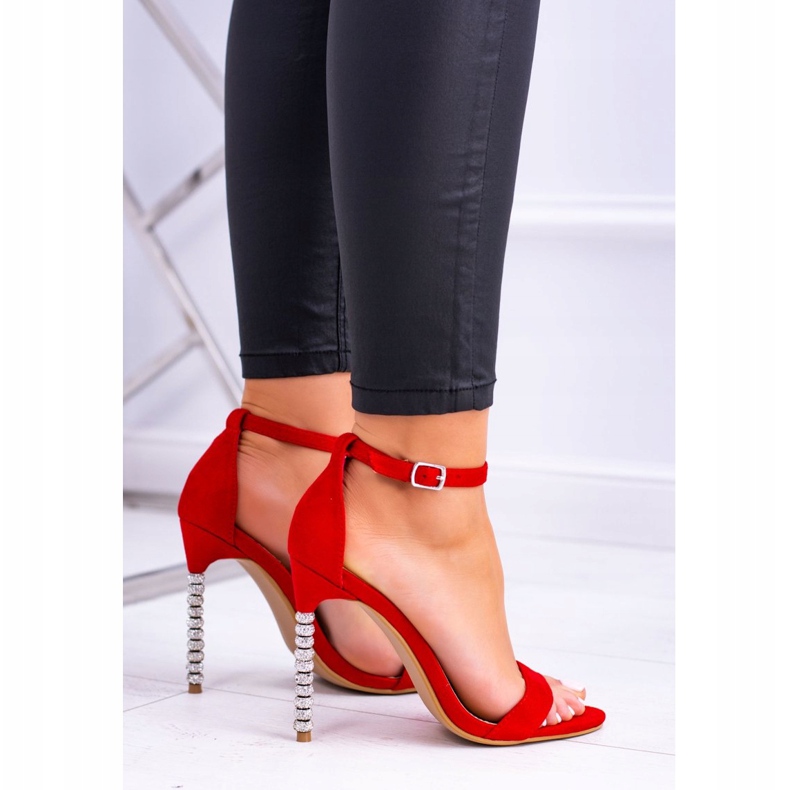 BUGO Sandales pour femmes à talons hauts ornées de zircons cubiques Elida rouge 2