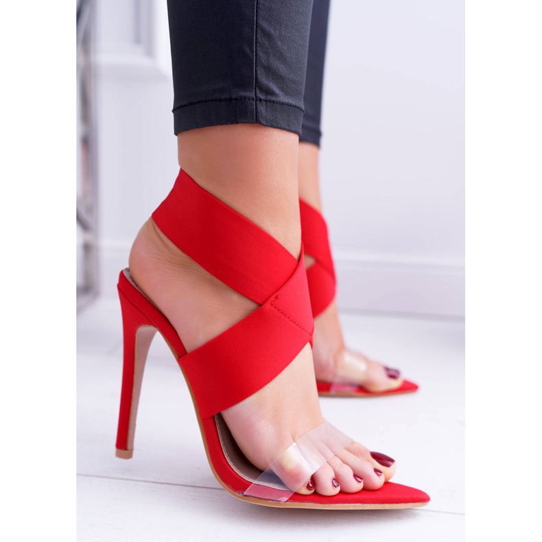 L.DAY Sandales pour femmes à talon haut avec une large bride Red Lights rouge 1