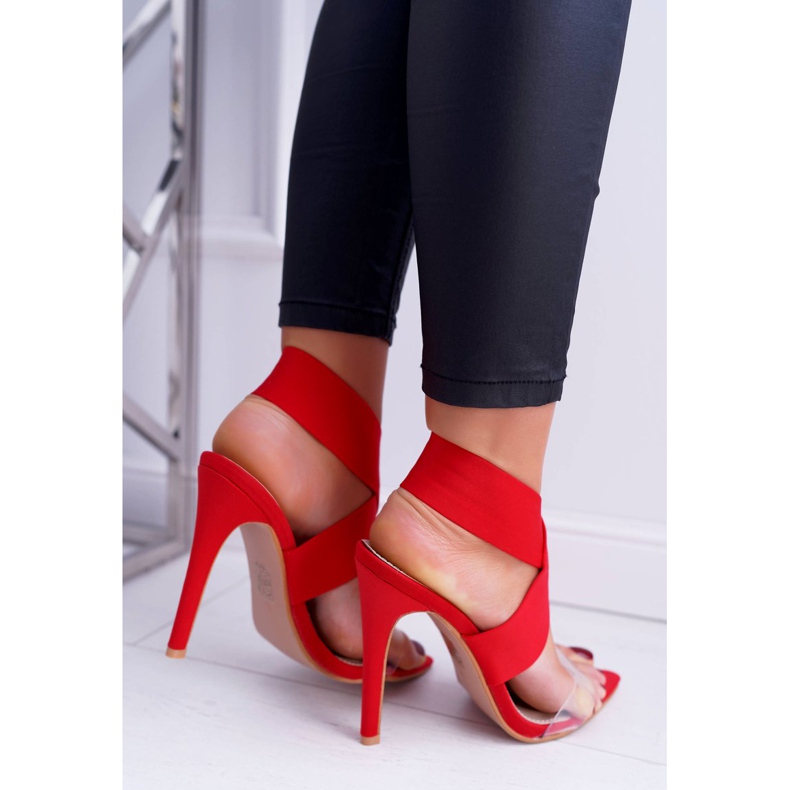 L.DAY Sandales pour femmes à talon haut avec une large bride Red Lights rouge 2