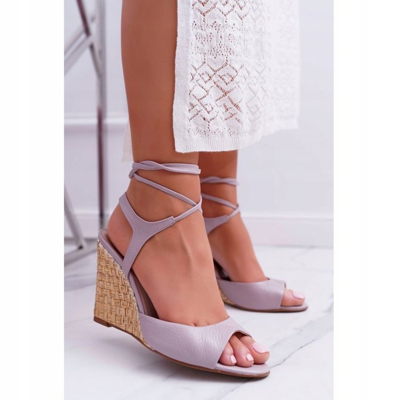 Sandales Sur Compensée Laura Messi 1944 Cuir Violet Clair Lenormo 2