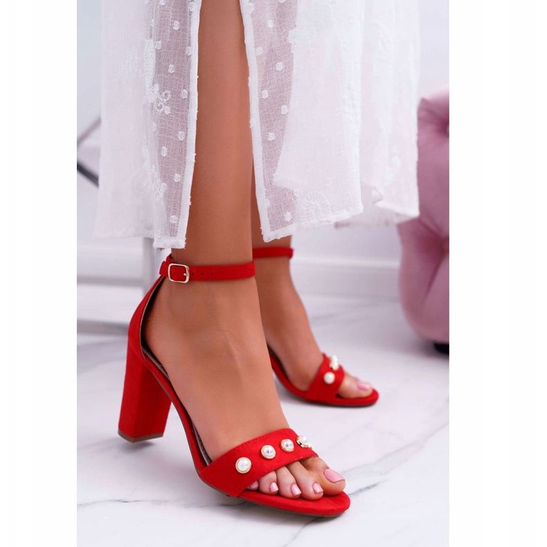 S.Barski Sandales À Talons Pour Femmes Avec Des Perles Rouge Renes 1