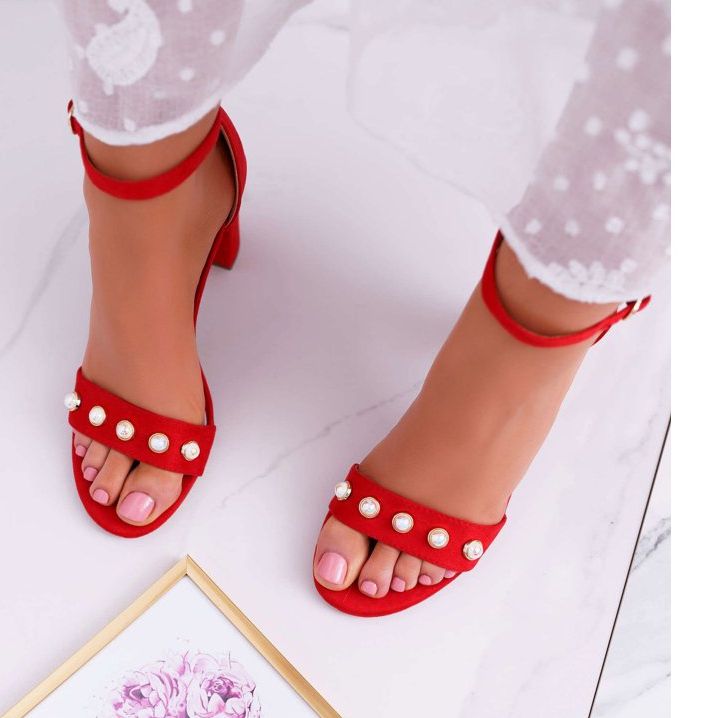 S.Barski Sandales À Talons Pour Femmes Avec Des Perles Rouge Renes 2