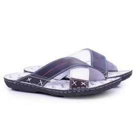 Iguana Chaussons pour hommes en cuir léger bleu marine Okay 1